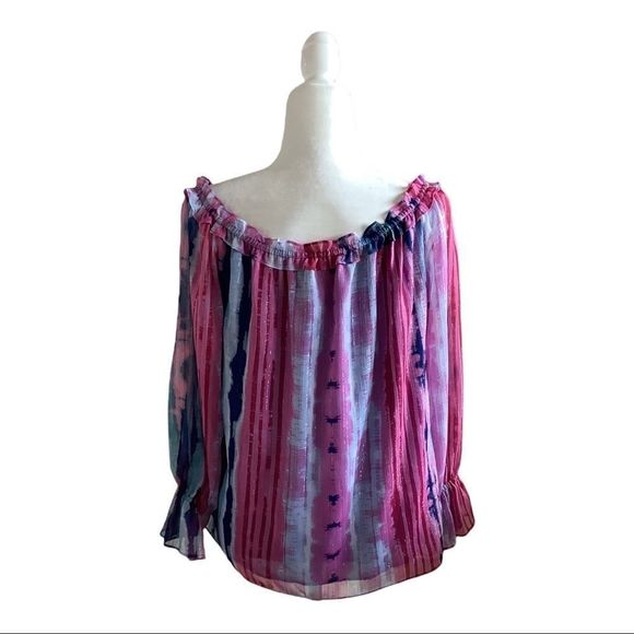 Inc Multi Colored Off The Shoulder Blouse EUC Size XL - Picture 2 of 4